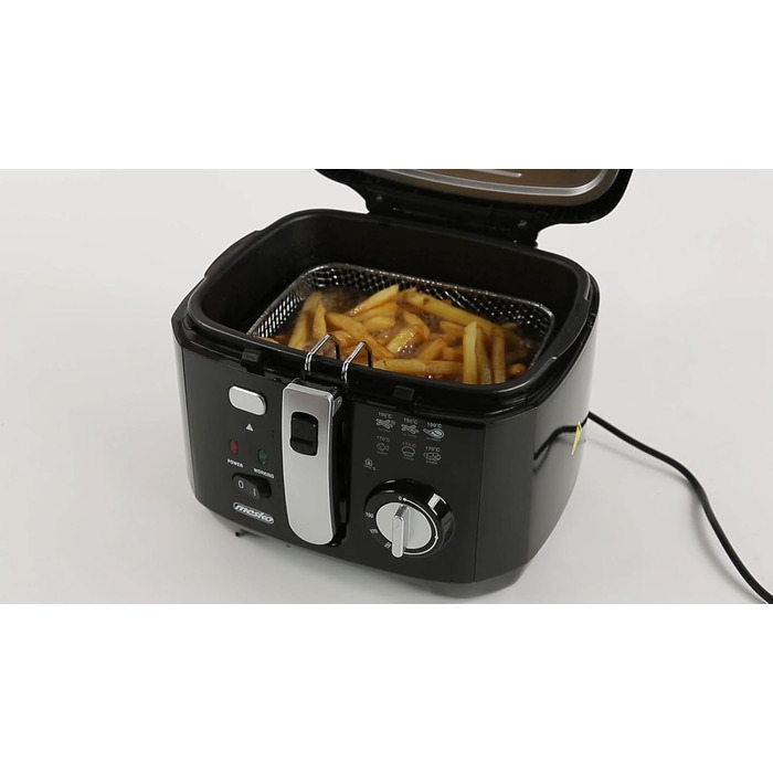 Фритюрниця з олією 2,5 літра мастила, електрична, маленька, регульований термостат, знімний контейнер для масла з антипригарним покриттям, фільтр запаху 1800 Вт, чорний, 4908