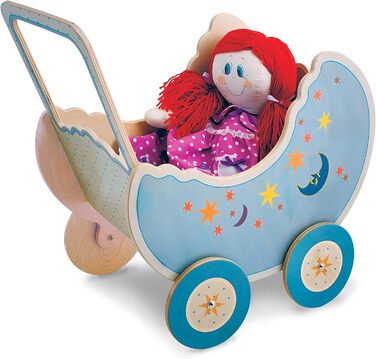 Коляска для ляльок Dida - Luna Виготовлена з дерева, коляска для великих ляльок до 50 см Ідеально підходить для рольових ігор для