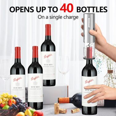 Електричний набір відкривачок для винних пляшок BGFOX акумуляторна з нержавіючої сталі, автоматичний електричний штопор 4 в 1, автоматичний електричний аератор для вина, різак для фольги та вакуумна пробка, подарунки для любителів вина