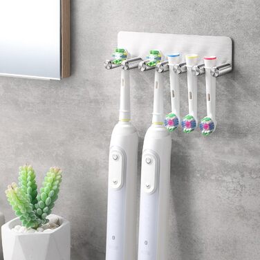 Тримач для електричної зубної щітки OETAMS без свердління, настінний тримач для зубної щітки на 6 насадок для електричних щіток, тримач для зубної щітки з нержавіючої сталі, самоклеючий тримач для головки зубної щітки, срібний
