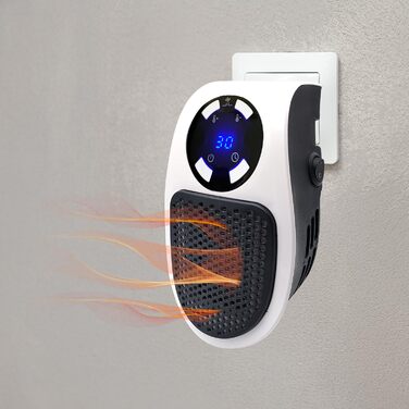 Електричний обігрівач, що підключається до мережі, 500 Вт, енергозберігаючий, тихий термовентилятор з термостатом 15-32C, 12-годинний таймер, світлодіодний дисплей, дві швидкості, автоматичне вимкнення
