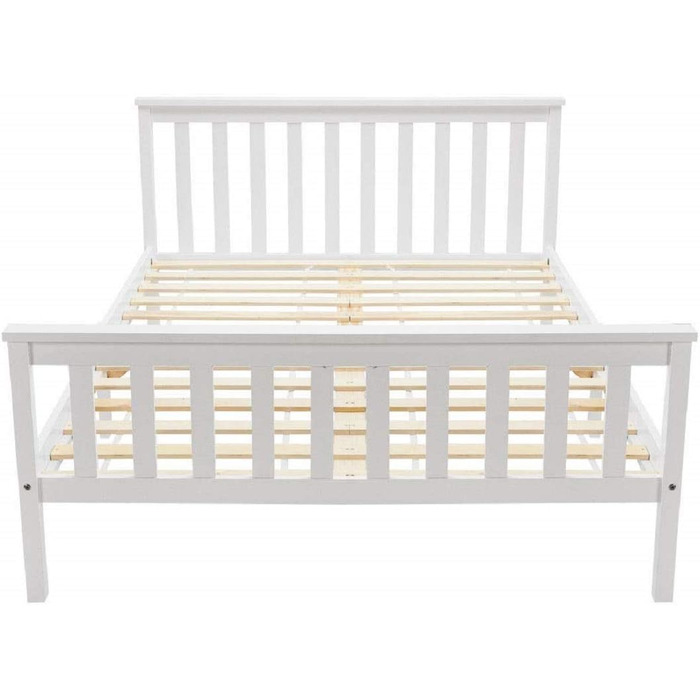Двоспальне ліжко Merax з дерев&39яним каркасом 140 x 200 см, білий, з рейковою основою та високим узголів&39ям, для дорослих, дітей, підлітків, каркас ліжка з сосни, білий