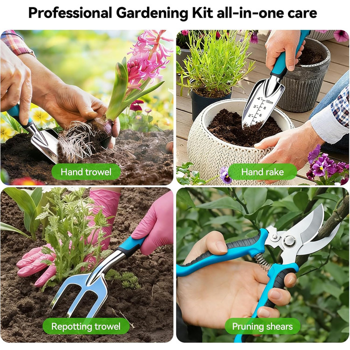Набір садових інструментів Auvstar, 7 предметів лопатка, граблі, секатор та інше для догляду за садом. З міцним чохлом для зберігання та килимком для пересадки рослин. Ідеальний подарунок для садівників та садівниць