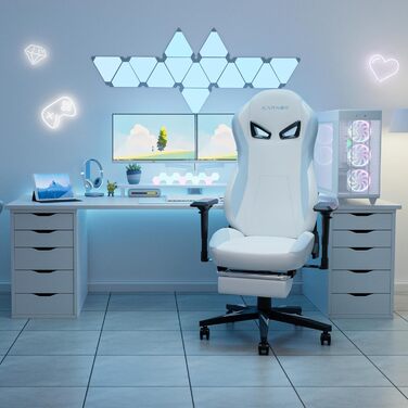 Ергономічне ігрове крісло зі штучної шкіри з підставкою для ніг для дорослих, офісне крісло з високою спинкою, ігрове крісло з регульованою висотою, підголівник та поперекова опора для дівчат, біле, 60x53x132 см