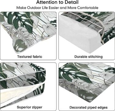 Комплект подушок для сидіння, Подушка меблів для патіо, Зелений/Білий, Розщеплені листяні ліани, Білий Обідній стілець/Лавка для заміни подушки, Патіо, Садова подушка3 24'x24'x5'