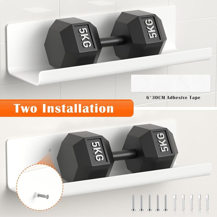 Комплект із 4 настінних полиць, не потребує свердління, клейкі полиці 32 см, плаваючі полиці, декоративні настінні полиці для вітальні, спальні, ванної кімнати, кухні, самоклеючі, пластикові, білі, 4 шт. в упаковці