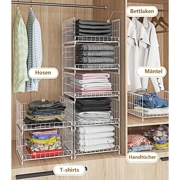 Організатор для шафи з 3 предметів, штабелювана коробка для зберігання, органайзер для шухляд шафи, металева полиця, складна система організації гардеробу для дому, білий, великий