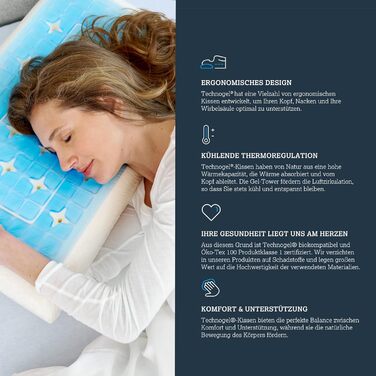 Ортопедична подушка Technogel нового покоління Original Deluxe для підтримки шиї, антибактеріальна, гелева подушка для шийного відділу хребта для сну на спині та боці, вкл. наволочку