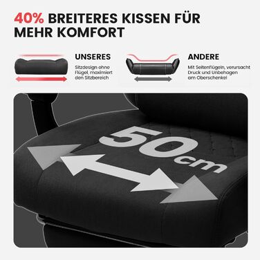 Геймерське крісло GTPLAYER з тканини, ігрове крісло з пружинною подушкою Pocket Spring, ергономічне поворотне крісло, геймерське крісло з підставкою для ніг, вантажопідйомність 150 кг, чорний колір