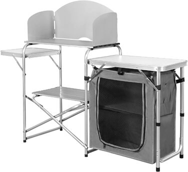 Складана кемпінгова шафа/кемпінгова кухня WOLTU, включаючи сумку для перенесення з алюмінієвою рамою, портативні/складні меблі для кемпінгу на відкритому повітрі з алюмінію та МДФ для пікніків, пляжу, використання на свіжому повітрі, білий сірий