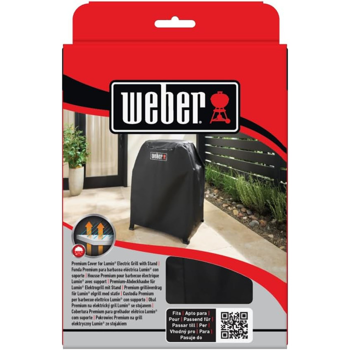 Захисний чохол Weber Premium для гриля Lumin на підставці, повітропроникний, стійкий до УФ-випромінювання та вологи, захист від вітру та негоди, з застібкою-липучкою чорний (3401289)