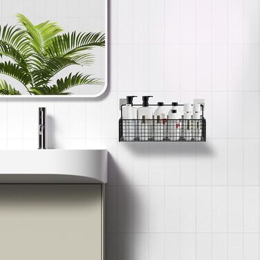 Настінний кошик для зберігання, 2 шт., чорні металеві дротяні кошики для зберігання, без свердління, встановлення, кошик для ванної кімнати, невеликі кошики для шаф, комори, шафок