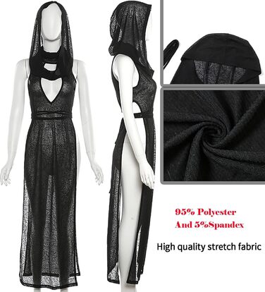 Жіноча сексуальна прозора готична сукня з капюшоном, коміром, без рукавів, костюм на Хелловін, EDM фестиваль, рейв-костюм, чорний колір, розмір M