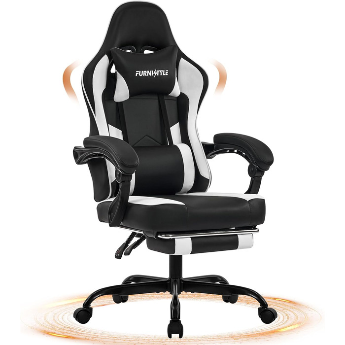 Ігрове крісло Hellove з підставкою для ніг, ергономічне ігрове крісло, крісло для відеоігор з поперековою опорою, регульовані підлокітники для дорослих та підлітків, PU чорно-біле