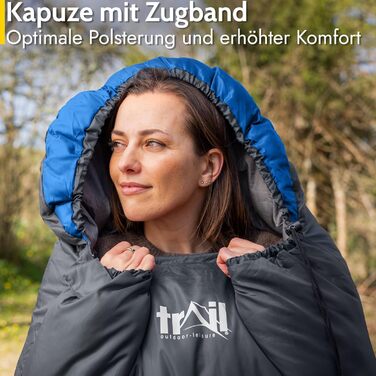 Спальник Trail Alpine з капюшоном спальник 250 г, 3-сезонний спальник. Легкий, невеликий розмір у пакувальному відділенні з капюшоном та компресійним мішком (червоний) Синій 3 сезони