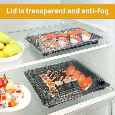 Багаторазових коробок для приготування їжі з кришками, 28 x 28 x 4,5 см, сервірувальні таці з кришками, коробки для їжі, багаторазові коробки для приготування їжі, для фуршетів, святкової їжі, суші, 28 x 28 x 4,5 см, 15