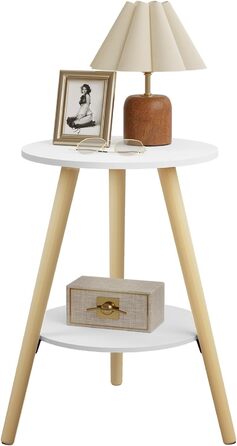 Круглий журнальний столик EUGAD, журнальний столик з 2 полицями, столик для вітальні, тумбочка, сучасний білий колір, маленький столик з місцем для зберігання, столик-диван, виготовлений з МДФ дерева, для вітальні та спальні, 38x55x38 см