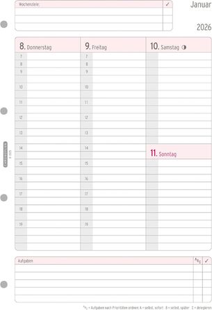 Вкладиш-календар Chronoplan 50706 2026 (Щотижневий планувальник A4 (210x297 мм) Змінний календар для планувальників зустрічей, ідеально підходить для детального щотижневого планування, 1 тиждень на 2 сторінках у колонках, з універсальним перфоратором) біл