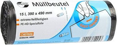 Набір з 10 предметів DEISS 44902 - UNIVERSAL PLUS - 15-літрові пакети для сміття СІРІ - 50 шт. у рулоні/Перероблений ПНД/Emil Deiss/Сміттєві пакети