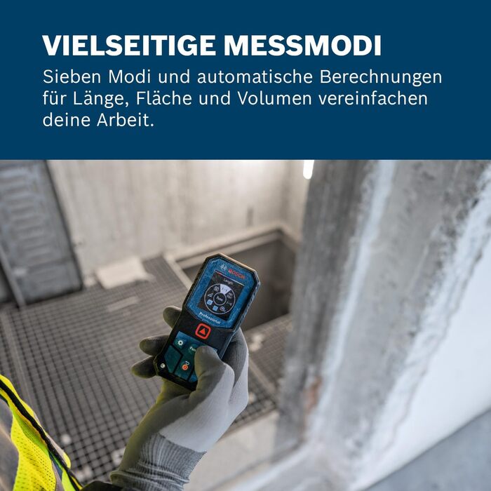 Лазерний далекомір Bosch Professional GLM 40-31 (IP 65, ударостійкий корпус, 7 режимів вимірювання, автообчислення довжини/площі/об'єму, яскравий кольоровий дисплей, сумісність з Li-Ion акумулятором)