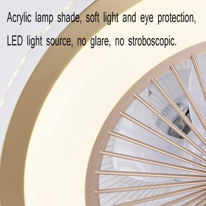 Великі стельові вентилятори в приміщенні зі світлом, 23,6-дюймовий закритий маленький стельовий вентилятор, прихований тихий акрил