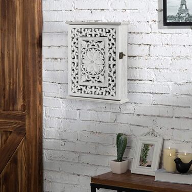 Скринька для ключів Optyuwah дерев'яна скринька для ключів з європейською порожнистою шафою для ключів з 6 гачками для ключів, він