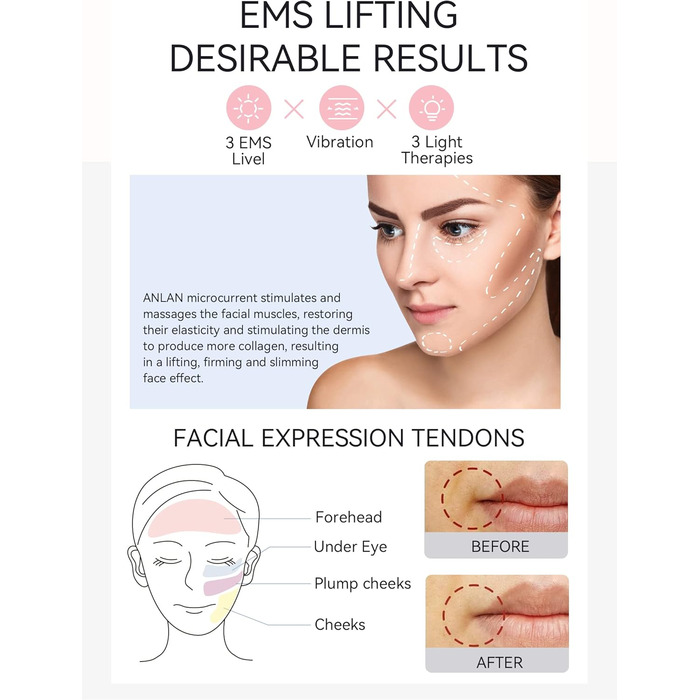 Масажер для обличчя, ANLAN 5в1 масажер для обличчя проти зморшок світлодіодний масажер світлотерапії масажер для обличчя тепло прохолодна вібрація EMS пристрій для обличчя підтяжка обличчя проти зморшок антивіковий пристрій для очищення обличчя синій