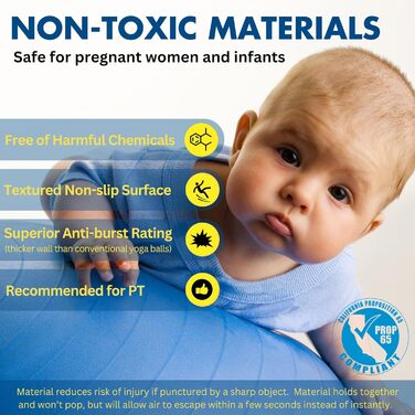 М&39яч для пілатесу ProBody, гімнастичний м&39яч, м&39яч для йоги, стілець зі стабілізуючим м&39ячем, різні розміри, м&39яч для пологів спортивної якості для вагітності, фітнесу, балансу, тренувань та фізіотерапії, синій, 65 см