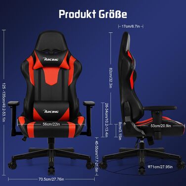 Геймерське крісло, ергономічне офісне крісло з регульованою поперековою опорою, підголівником та підлокітниками, м&39яке ігрове крісло, функція гойдання, вантажопідйомність 150 кг, червоне