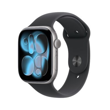 Розумний годинник Apple Watch Series 11 GPS 46 мм з алюмінієвим корпусом кольору космічний сірий та спортивним ремінцем кольору чорний (S/M). Оцінка сну, фітнес-трекер, відстеження здоров&39я, завжди ввімкнений дисплей, водонепроникність. Корпус S/M 46 мм