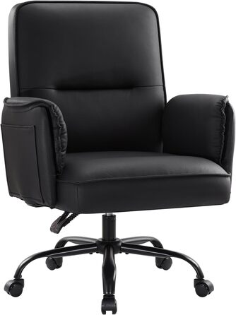 Офісне крісло IWMH, ергономічне робоче крісло зі штучної шкіри, потовщені подушки, крісло для керівника з широким сидінням та колесами, поворотне крісло з можливістю відкидання на 90-135, туалетне крісло, регульована висота з підлокітниками (чорне)
