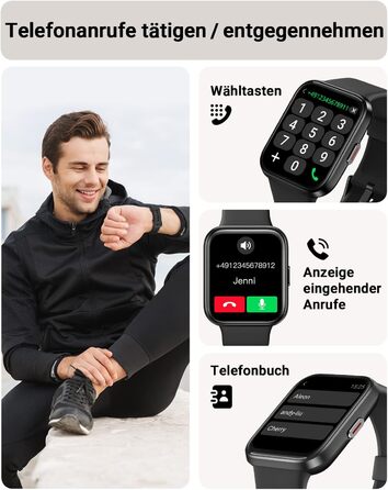 Розумний годинник Tensky для чоловіків з функцією телефону, жіночий розумний годинник 1,85 дюйма з Alexa, вбудована водонепроникність 3 атм, 110 спортивних режимів, крокомір, монітор серцевого ритму, монітор сну, фітнес-годинник SpO2, акумулятор 350 мАг д