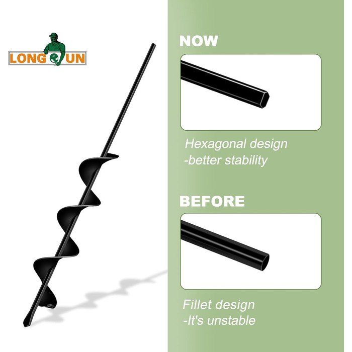 Бурильник для саду Longrun, бур для свердла та шуруповерта, ручний спіральний бур для посадки квітів та кімнатних рослин, 6,7x58 см (23x58 см)