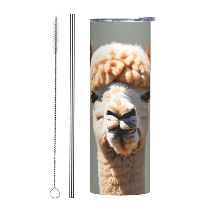 Кухоль з прямою трубочкою, дизайн альпаки-аватара, друкований, дорожній кухоль, підходить для кемпінгу, офісу та дому, 590 мл
