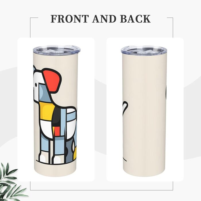 Кухоль з прямою трубочкою, дизайн абстракціонізм Мондріана, дрібний анімалістичний принт, дорожній кухоль, підходить для кемпінгу, офісу та дому, 590 мл