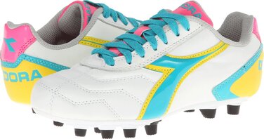 Жіночі футбольні бутси Diadora Capitano Lt Md PU, розмір 43 EU, білі, синьо-зелені, жовті, рожеві