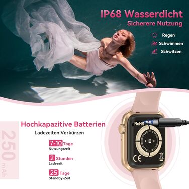 Розумний годинник для чоловіків та жінок, 1,83-дюймовий HD фітнес-трекер з крокоміром/монітором артеріального тиску/монітором серцевого ритму/функцією телефону, трекер сну, 120 спортивних режимів, водонепроникний фітнес- та спортивний годинник IP68 для iP