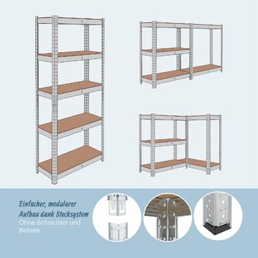 Надміцний стелаж Relaxdays, 5 ярусів, ВШХ 200 x 120 x 60 см, до 875 кг, для підвалу та гаража, стелажі для зберігання, сталь, сріблястий