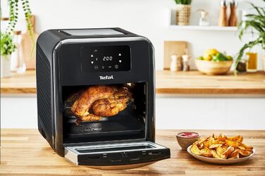 Аерофритюрниця Tefal FW5018 Easy Fry & Grill 9-в-1 11 літрів на 6 порцій 7 Аксесуари 8 програм Онлайн рецепти Здорова фритюрниця без олії Швидко та енергозберігаючі чорний Easy Fry Духовка та гриль 11 л