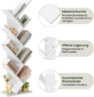 Книжкова полиця EUGAD у формі дерева, окремостояча полиця для CD/DVD з 9 полицями, полиця для зберігання, кутова полиця для спальні, вітальні, 40x127x20 см, білий