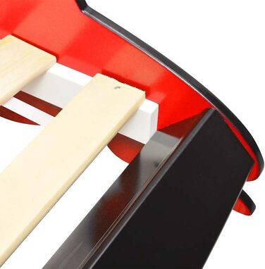 Дитяче ліжко &quotГоночні машинки&quot зі світлодіодним підсвічуванням 90x200 см червоного кольору Каркас ліжка зі світлодіодною стрічкою, що змінює колір, та пультом дистанційного керування для світлових ефектів, міцна конструкція 225 x 94 x 38 см червон