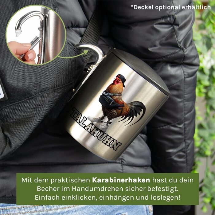Чашка для пиття з нержавіючої сталі з карабіном Ідея подарунка 330 мл Чашка Кемпінг Клуби, Карнавал, Чашка Марді Гра, Марді Гра Срібна