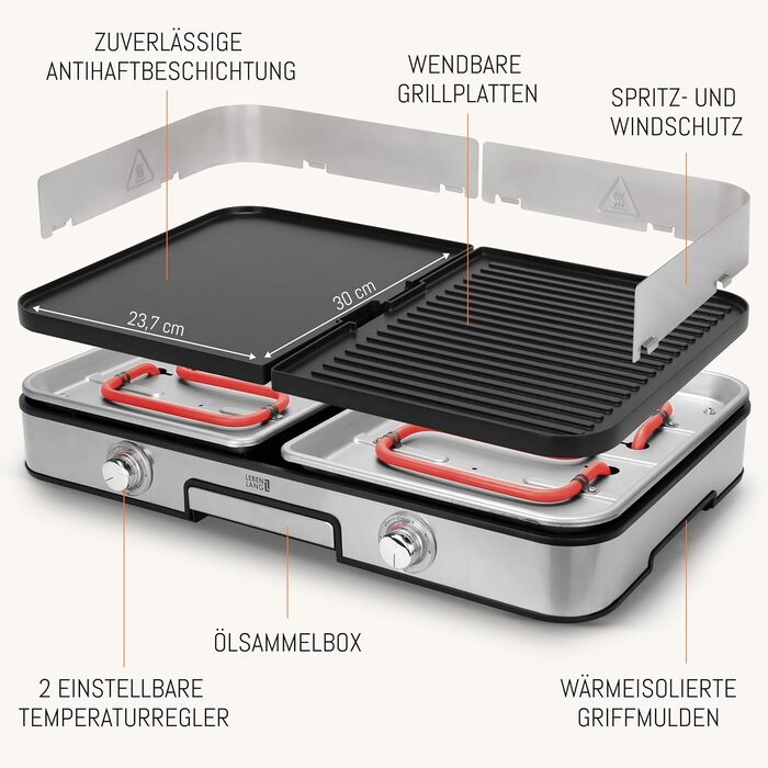 Електричний гриль настільний гриль електричний - вкл. щипці для гриля та захист від бризок I 2400 Вт Для використання в приміщенні