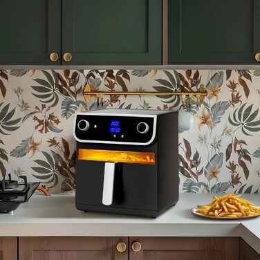 Фритюрниця 8 л з оглядовим вікном, 12 програм, цифровий світлодіодний сенсорний екран, фритюрниця з гарячим повітрям із книгою рецептів, без олії, можна мити в посудомийній машині, срібло без BPA 1700 Вт 8 л