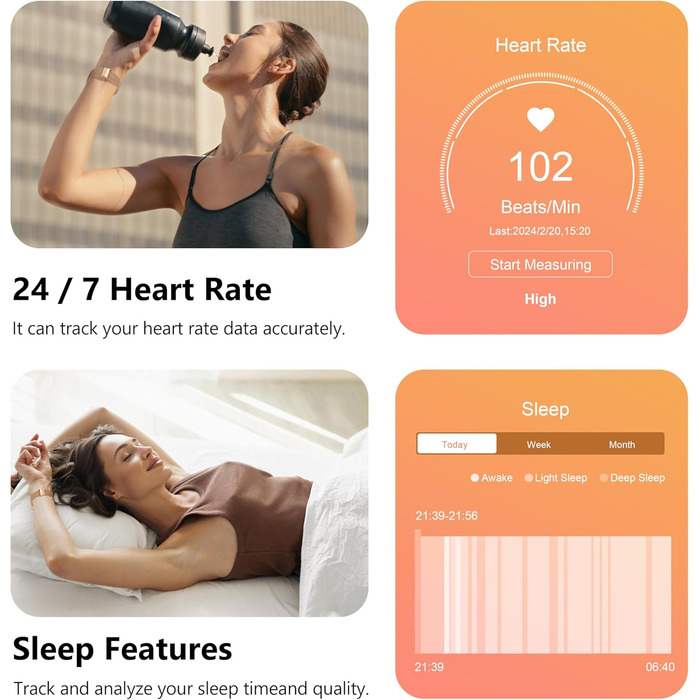 Розумний годинник для чоловіків та жінок, 2,01-дюймовий фітнес-трекер з функцією телефону/голосового помічника/нагадування про повідомлення, фітнес-годинник з монітором серцевого ритму та сну (рожеве золото, метал рожевий силікон) Рожеве золото рожевий