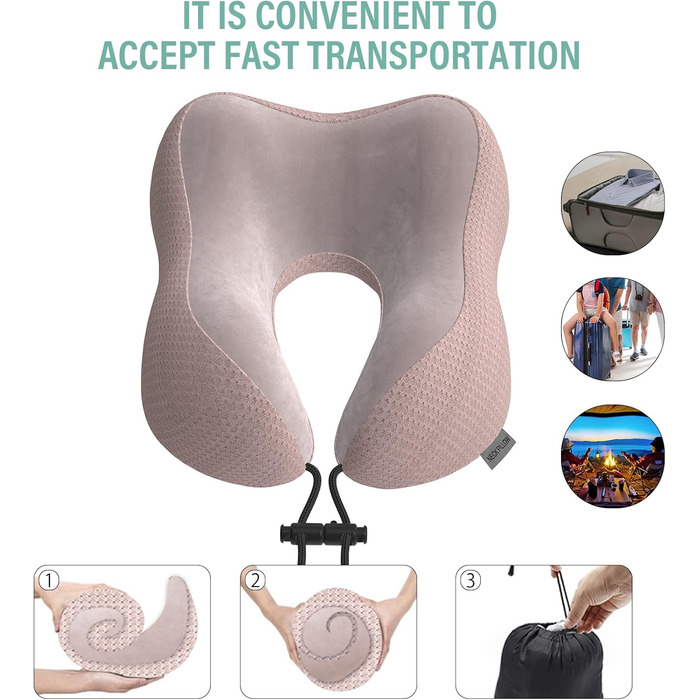 Yomisee Neck Pillow Airplane, Travel Pillow Car Made of Memory Foam with Velvety Soft Cover, Neck Pillow Adults for Travel, Camping, Office and Home (Pink), Yomisee Neck Pillow Airplane, Travel Pillow Car Made of Memory Foam with Velvety Soft Cover, Neck 