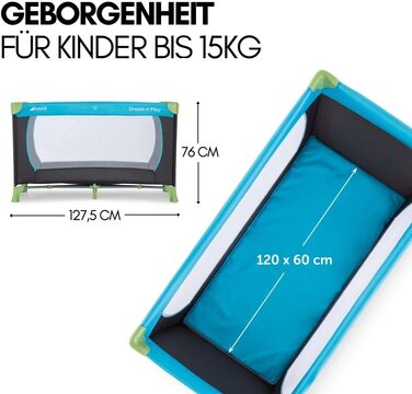 Дитяче ліжечко Hauck Dream N Play XXL з матрацом, сіткою від комах, підстилкою та простирадлом на ремені - Складане дитяче ліжечко з сумкою - Водяний блакитний