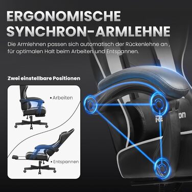 Ігрове крісло - Ергономічне ігрове крісло з підставкою для ніг, підголівником та поперековою опорою, регульоване по висоті, м&39яке, вантажопідйомність 150 кг, крісло для ПК, обертове крісло, чорне