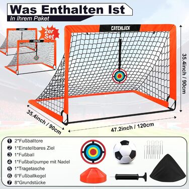 Футбольні ворота для саду, дитячі футбольні ворота, розкладні футбольні ворота, комплект з 2 шт. з футбольним м&39ячем, 6 футбольними конусами, 8 U-подібними кілками для землі та сумкою для перенесення, покращений червоний колір