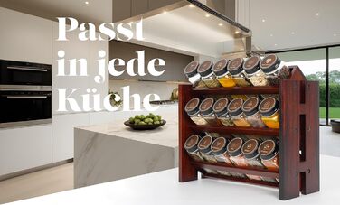 Елегантна підставка для спецій з темного дерева, настінна та настінна, 18 баночок для спецій, 25 етикеток, органайзер для спецій, підставка для спецій, кухонна полиця, вінтажна дерев&39яна підставка для спецій - підвісна система підставок для спецій - збе